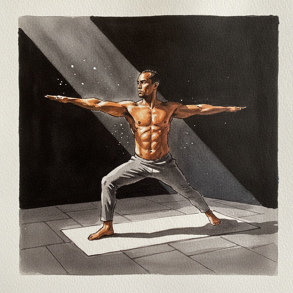 Warrior II, Pacific Islander man, 49 example 1