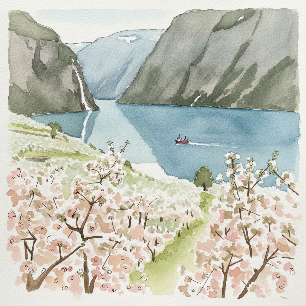 Hardangerfjord in apple-blossom season, Norway example 1