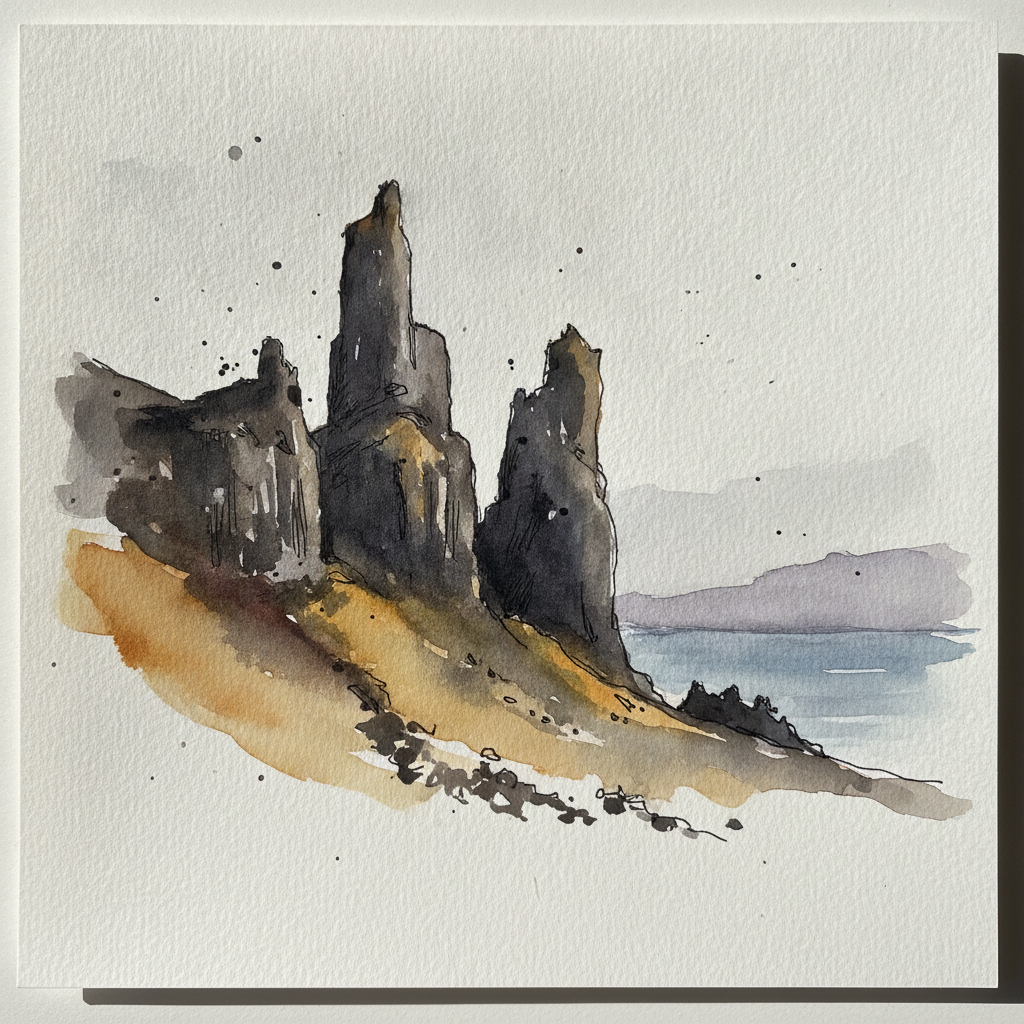 Old Man of Storr cliff face, Isle of Skye, Scotland example 1