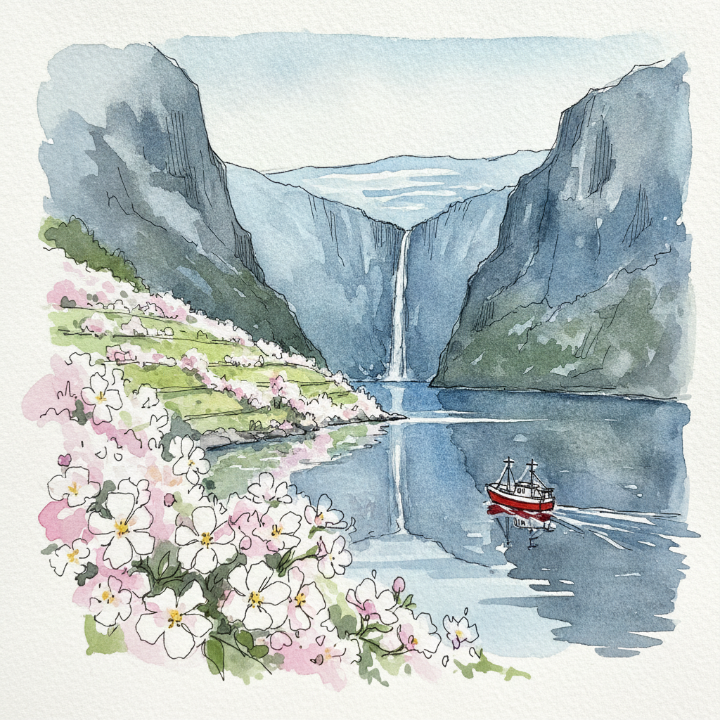 Hardangerfjord in apple-blossom season, Norway example 2