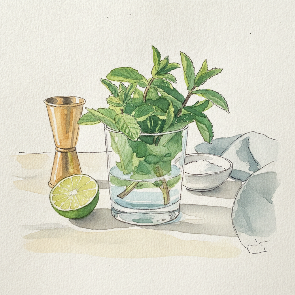 Mint leaves in a glass cup with water example 2