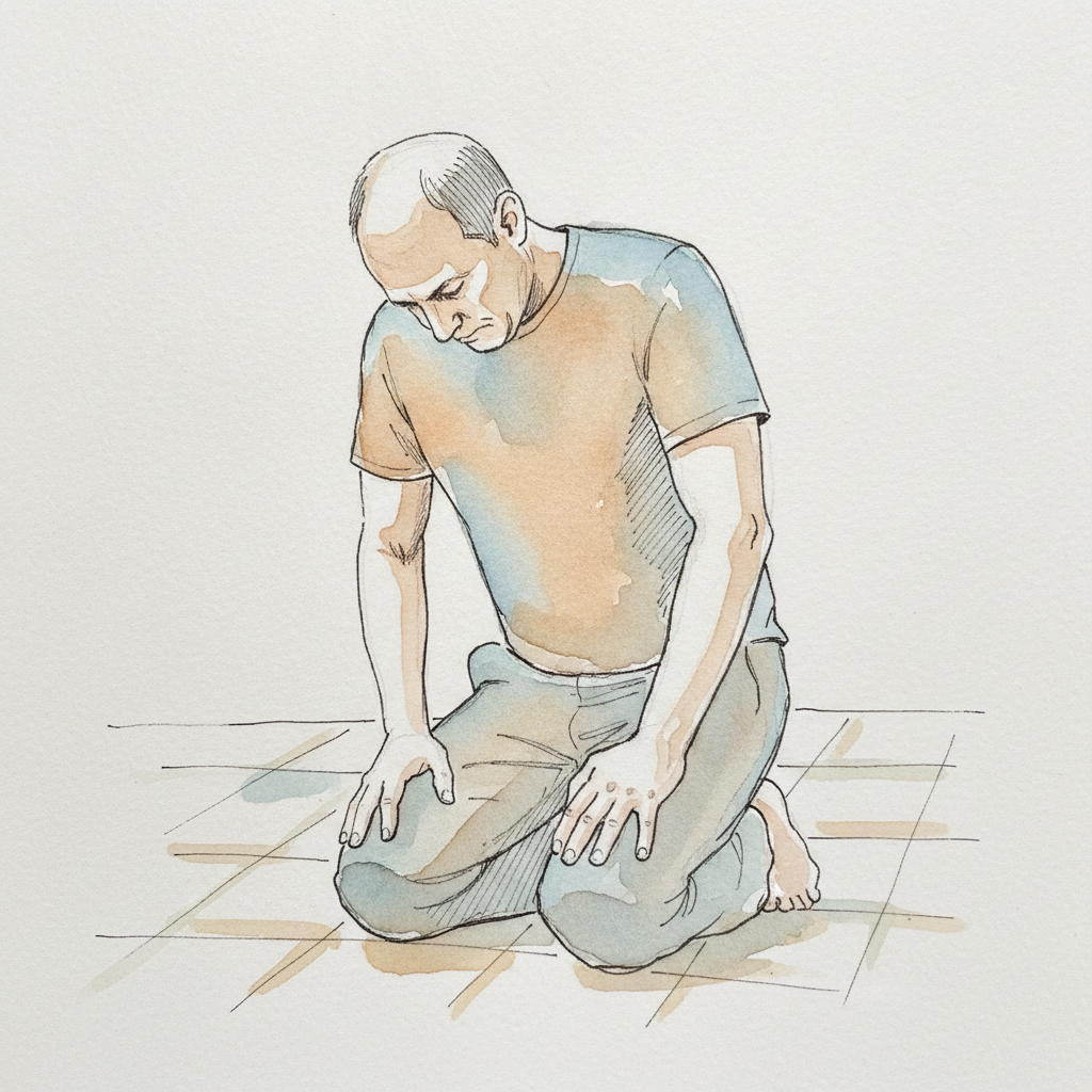 Kneeling on Toes, Looking Down example 2