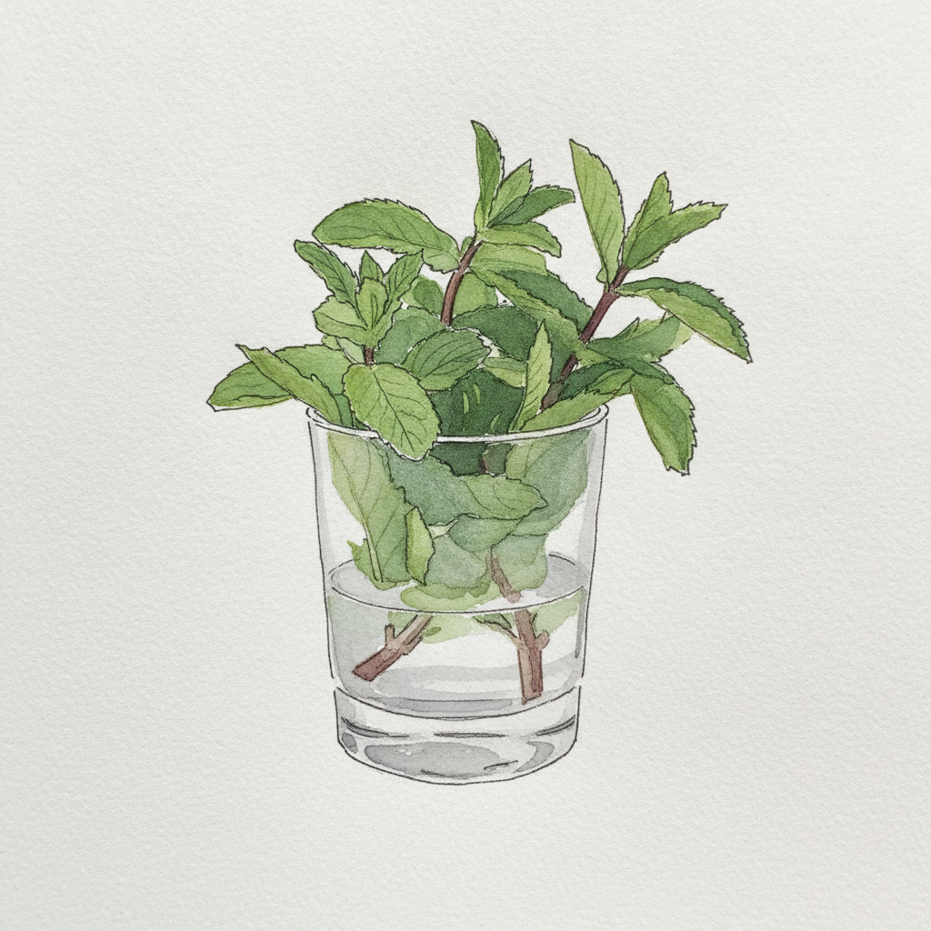 Mint leaves in a glass cup with water example 3