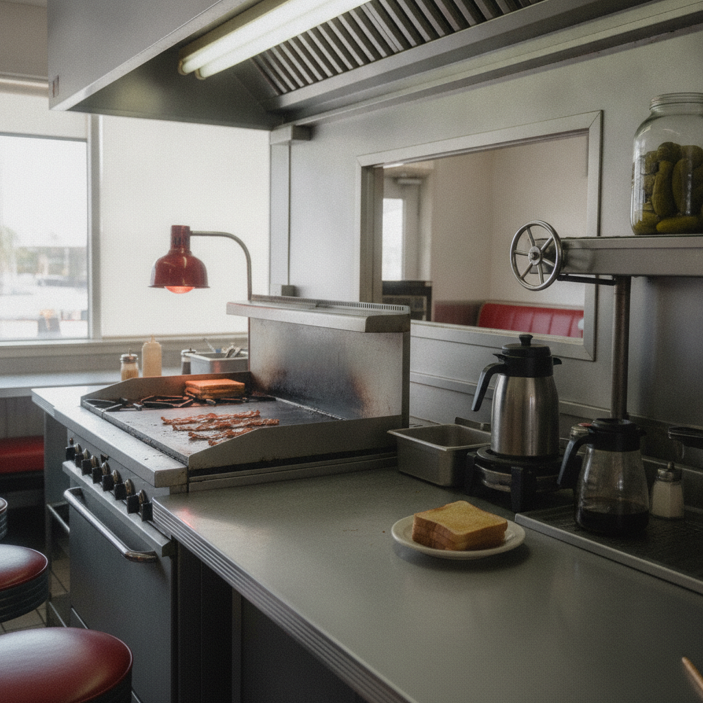 Vintage 1950s diner kitchen AI-generated photoreal reference