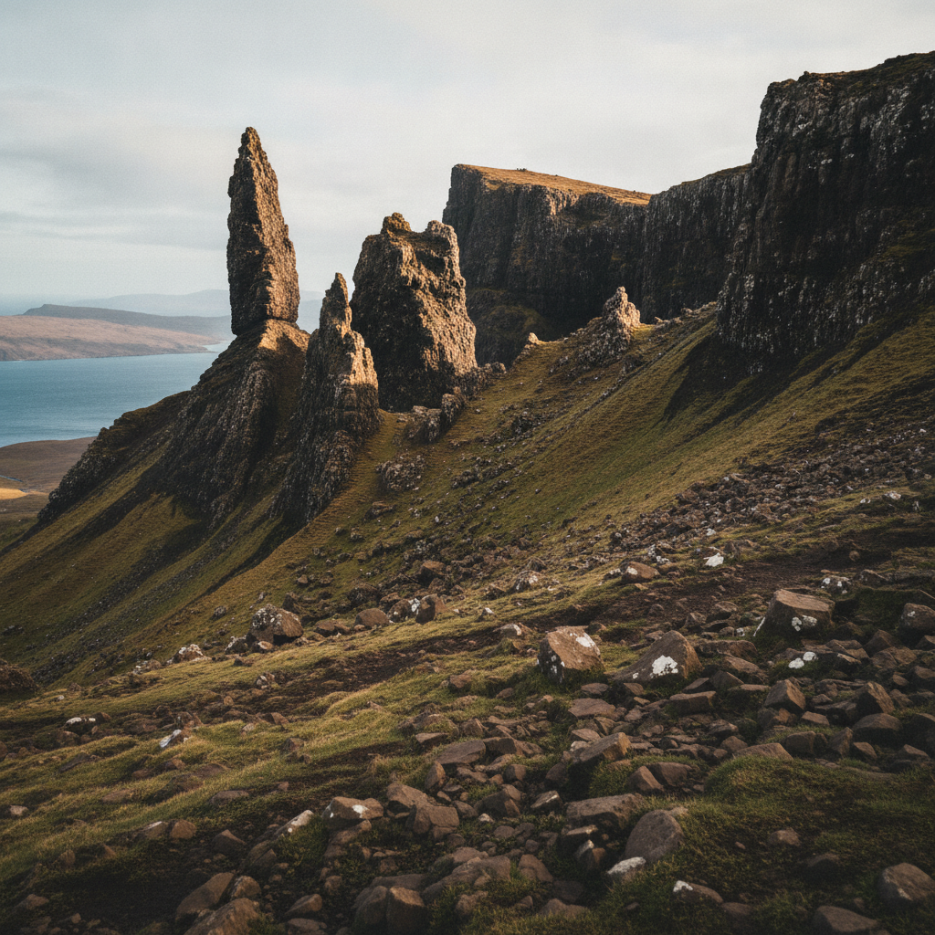 Old Man of Storr cliff face, Isle of Skye, Scotland AI-generated photoreal reference