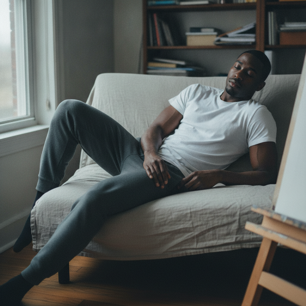 Mild side-lying with bent knees AI-generated photoreal reference