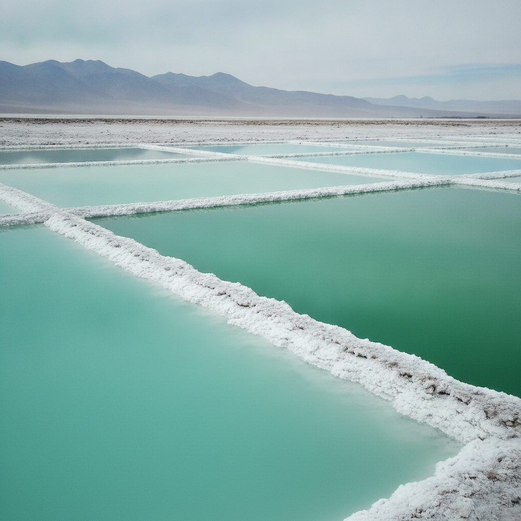 Salar de Atacama lithium evaporation ponds, Chile AI-generated photoreal reference