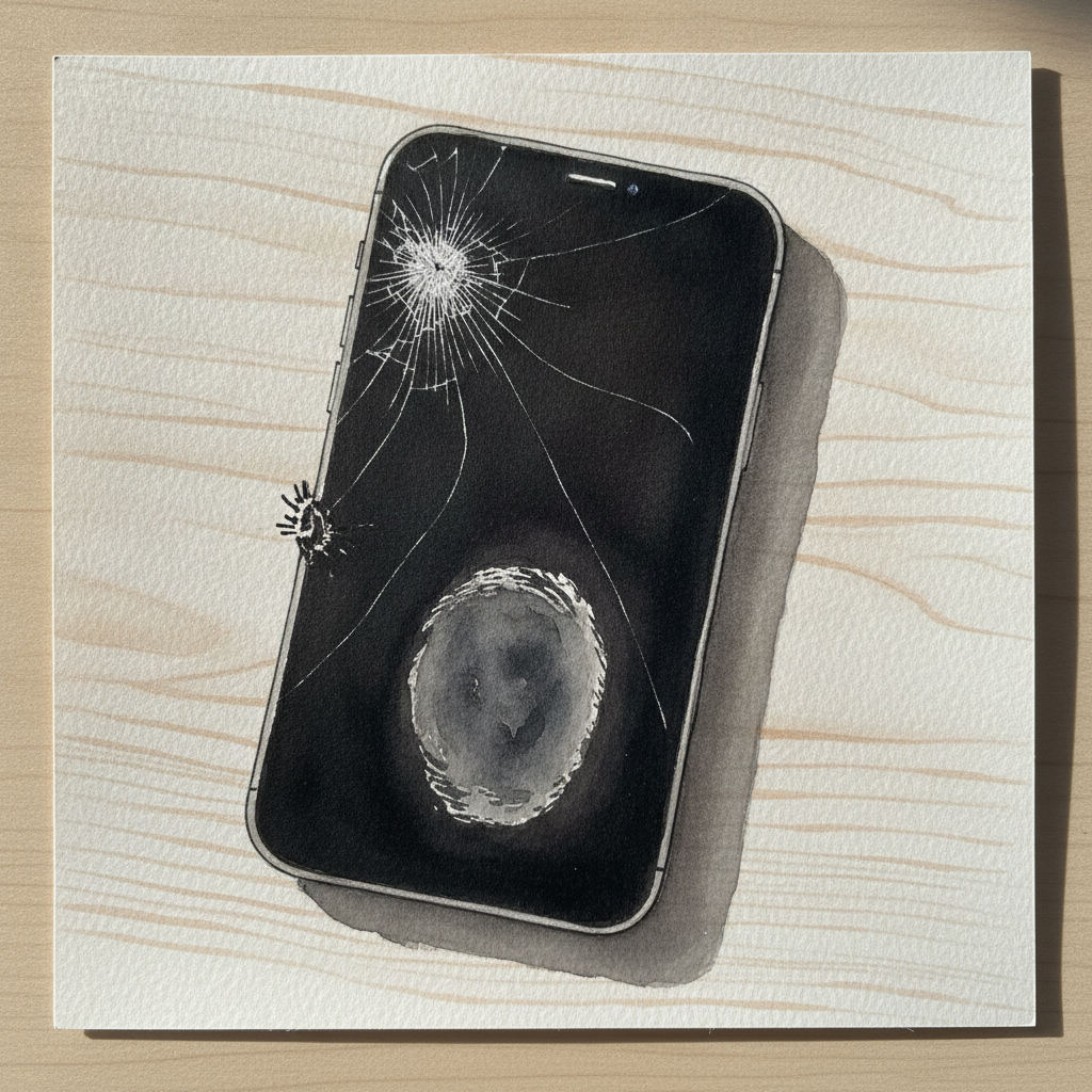 iPhone face-up, cracked screen example 1