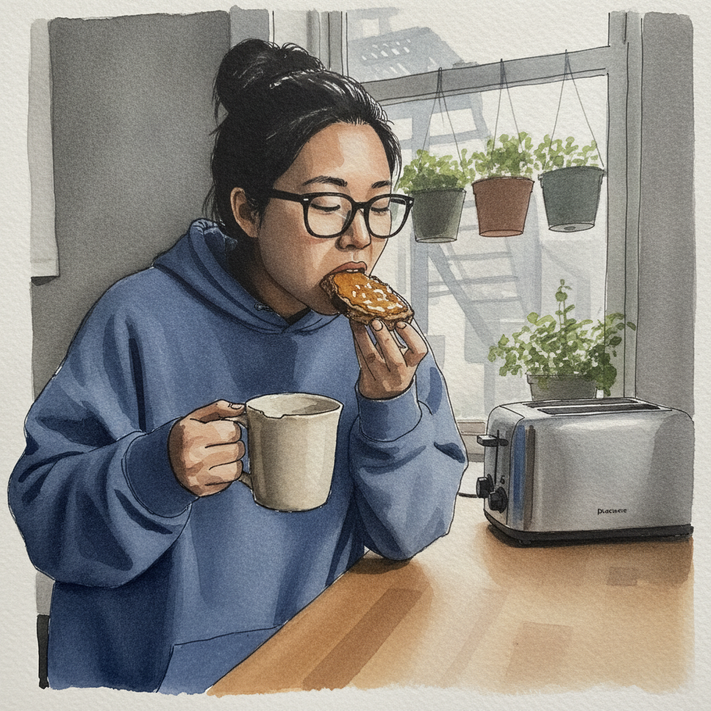 Person eating toast example 1