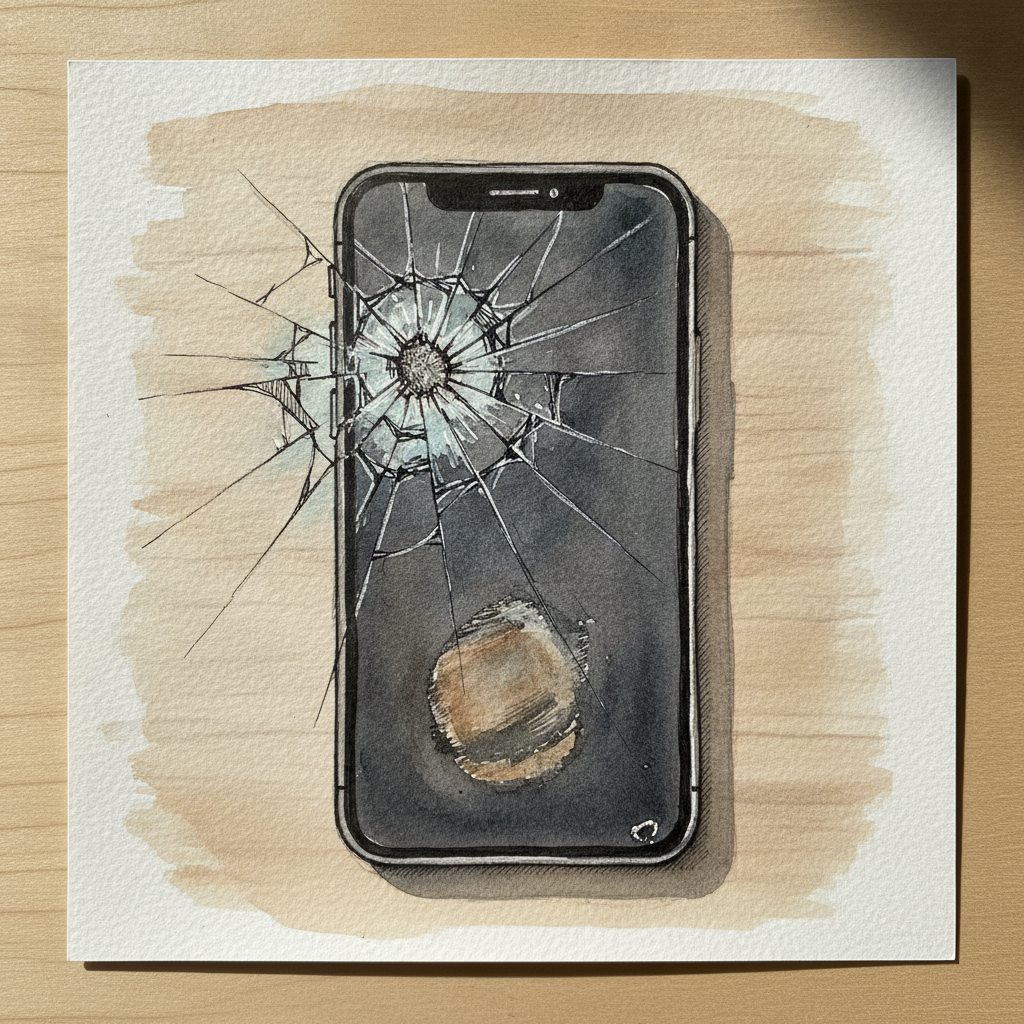 iPhone face-up, cracked screen example 2