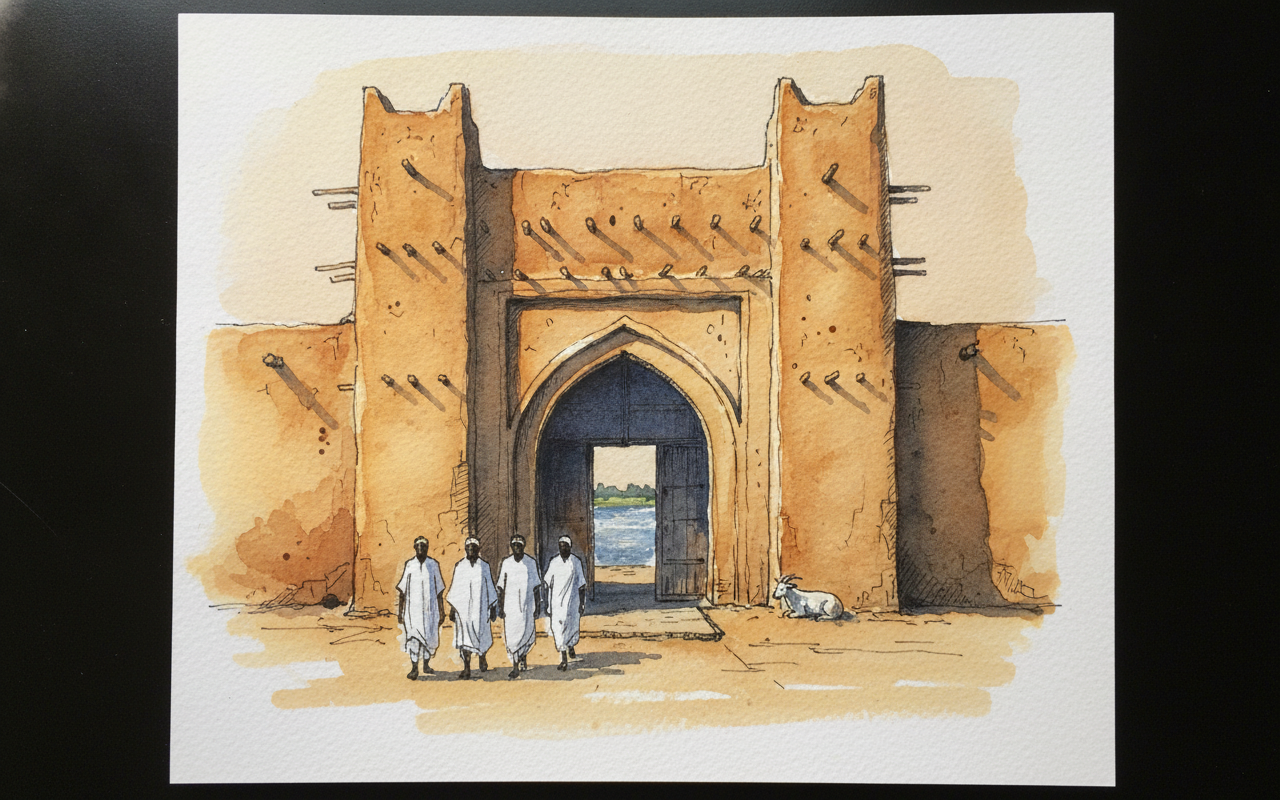 Mosque of Djenné, Mali — Mud Portal at Dusk example 2