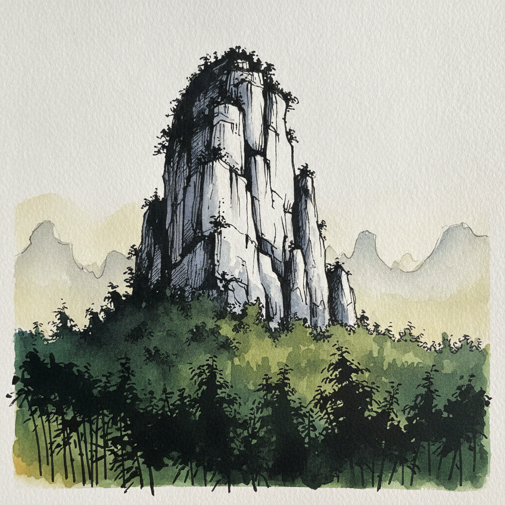 Sichuan limestone karst with bamboo skirt, Shunan example 2