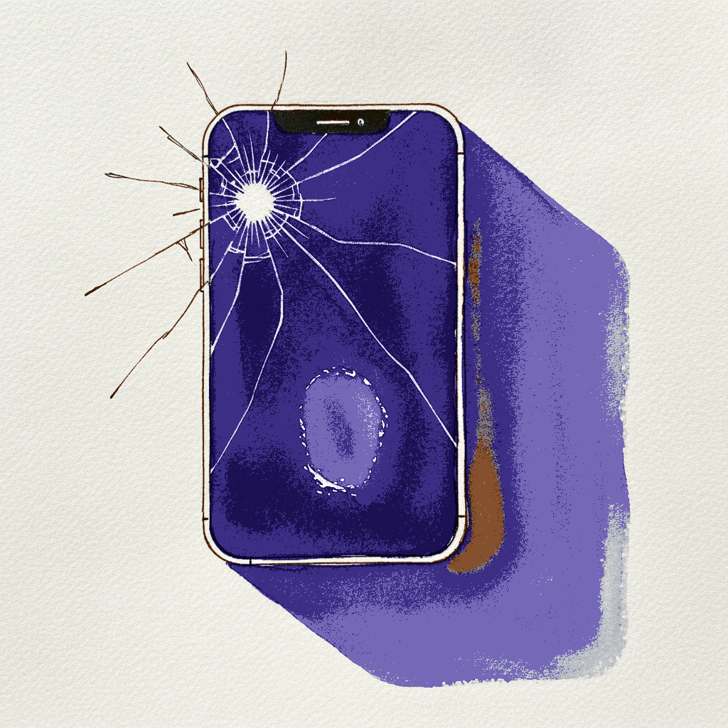 iPhone face-up, cracked screen example 3