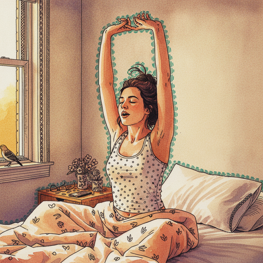 Person waking up stretching example 3