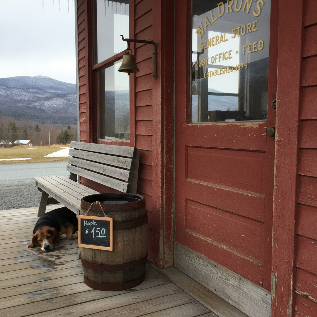 Rural Vermont General Store, Maple Season AI-generated photoreal reference