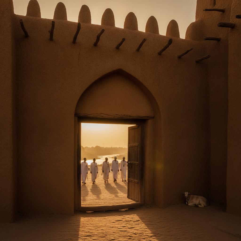 Mosque of Djenné, Mali — Mud Portal at Dusk AI-generated photoreal reference
