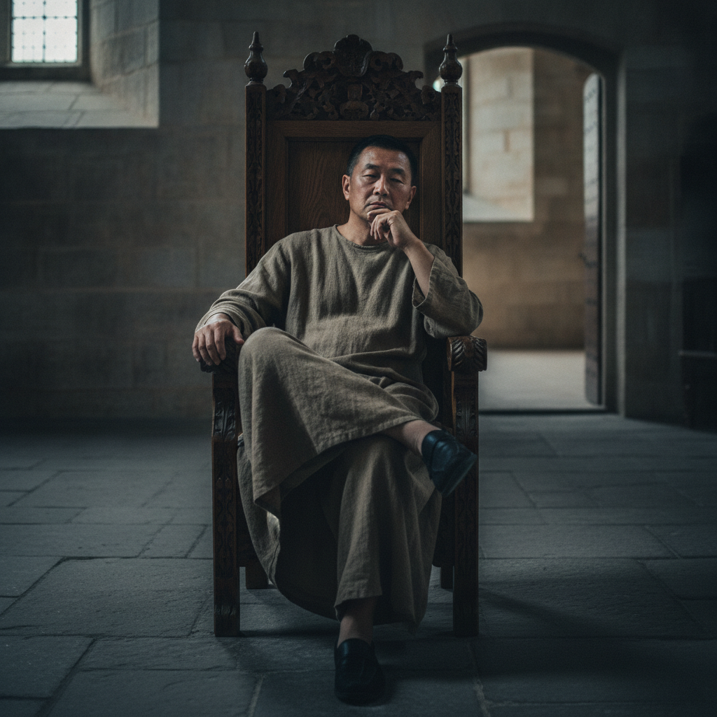 The thinker on the throne AI-generated photoreal reference