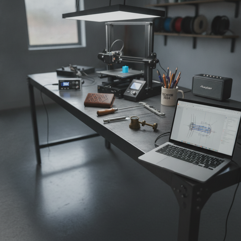 Modern maker garage bench AI-generated photoreal reference