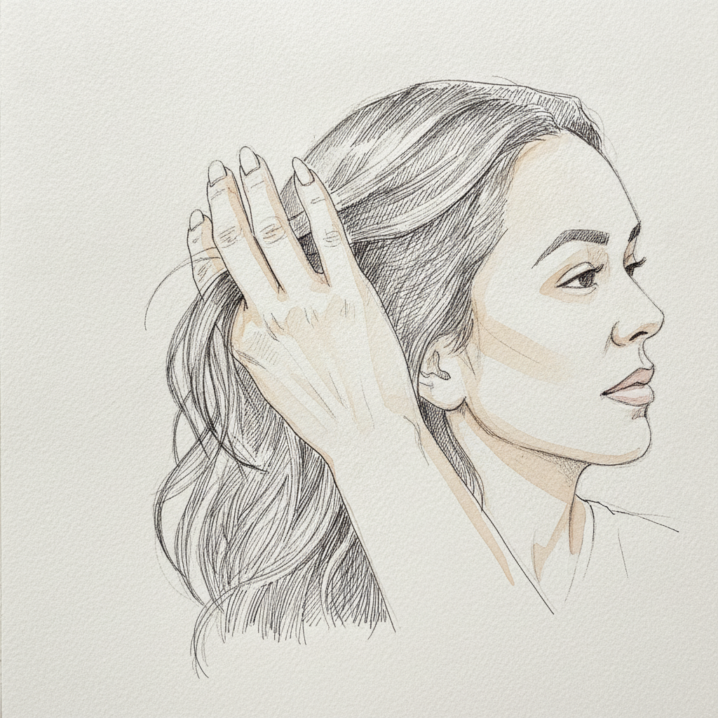 Hand Brushing Hair Back, Mixed-Race Woman 30s example 1