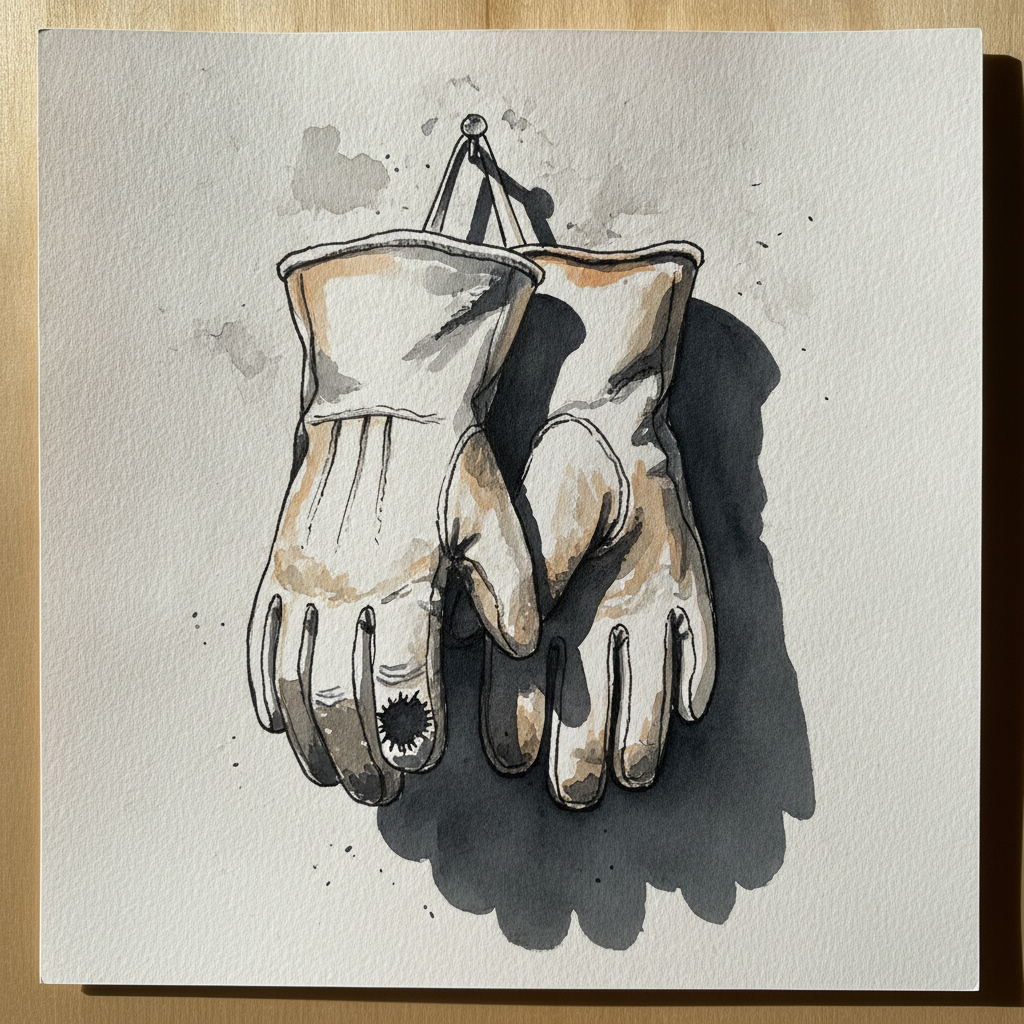 Old leather gloves, hung on nail example 1