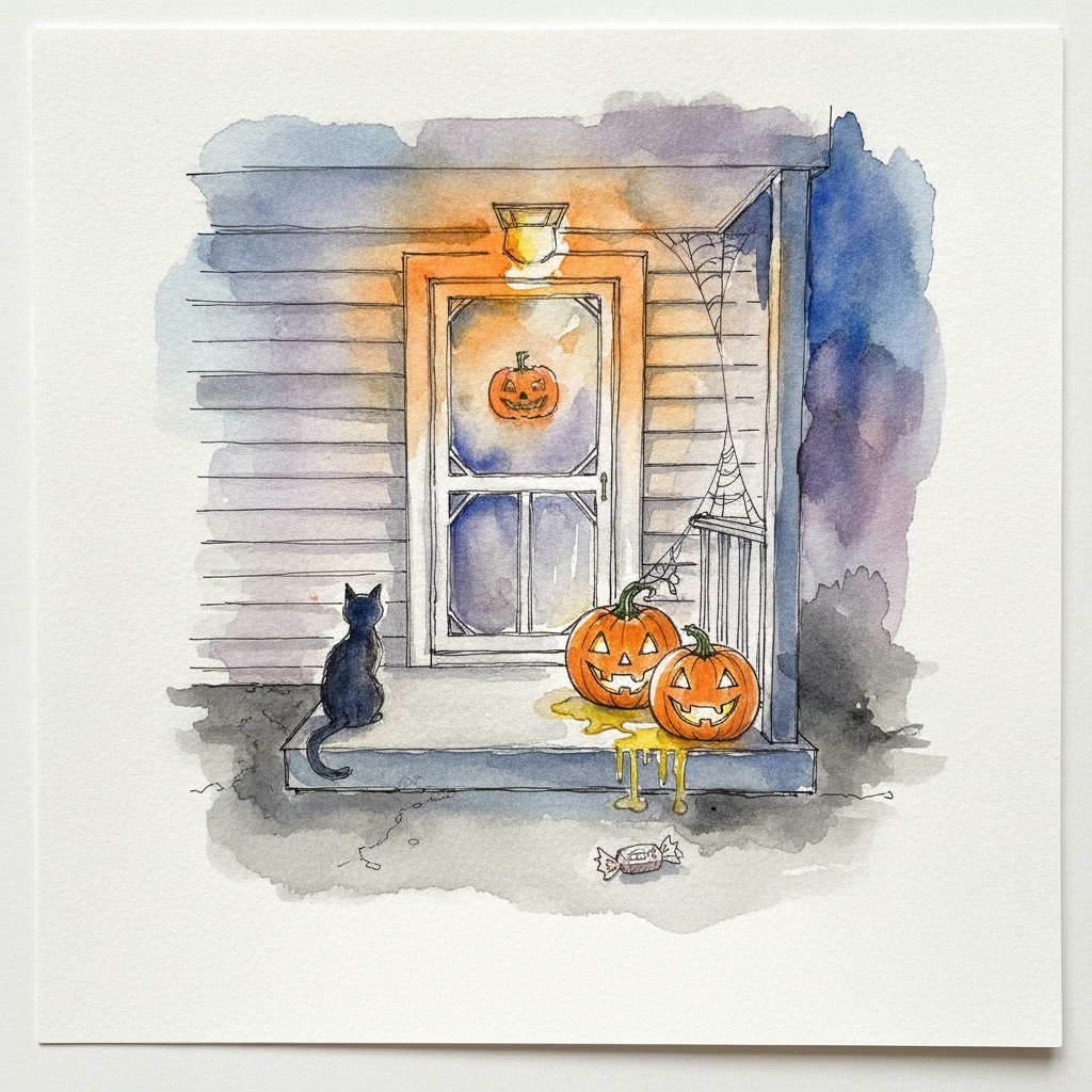 Vinyl-sided suburb, Halloween night example 2