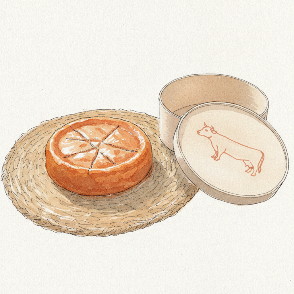 Époisses on a straw mat, glistening rind example 2