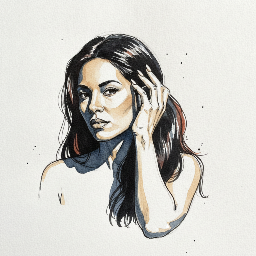 Hand Brushing Hair Back, Mixed-Race Woman 30s example 2