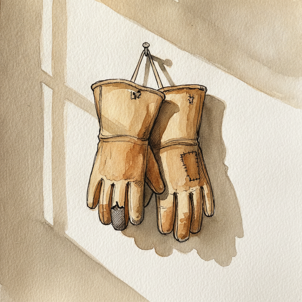 Old leather gloves, hung on nail example 2