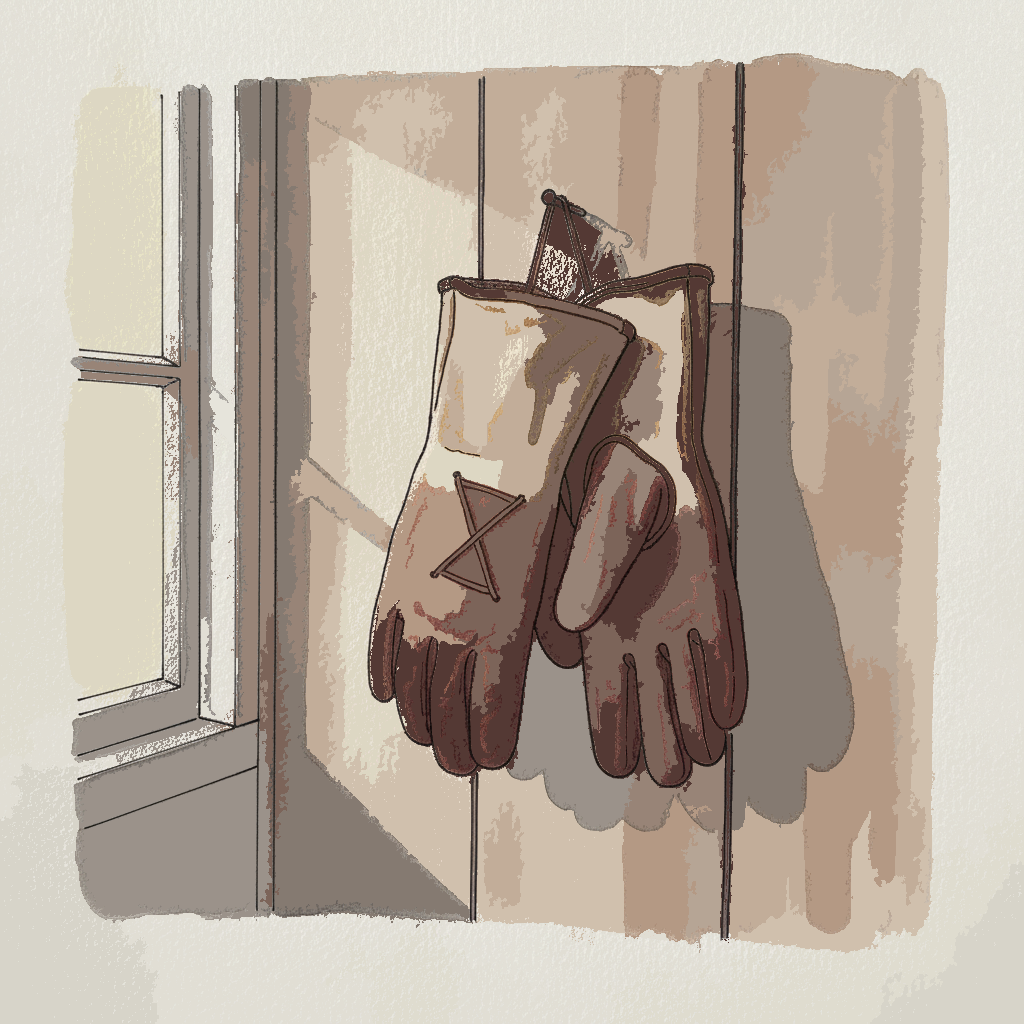 Old leather gloves, hung on nail example 3