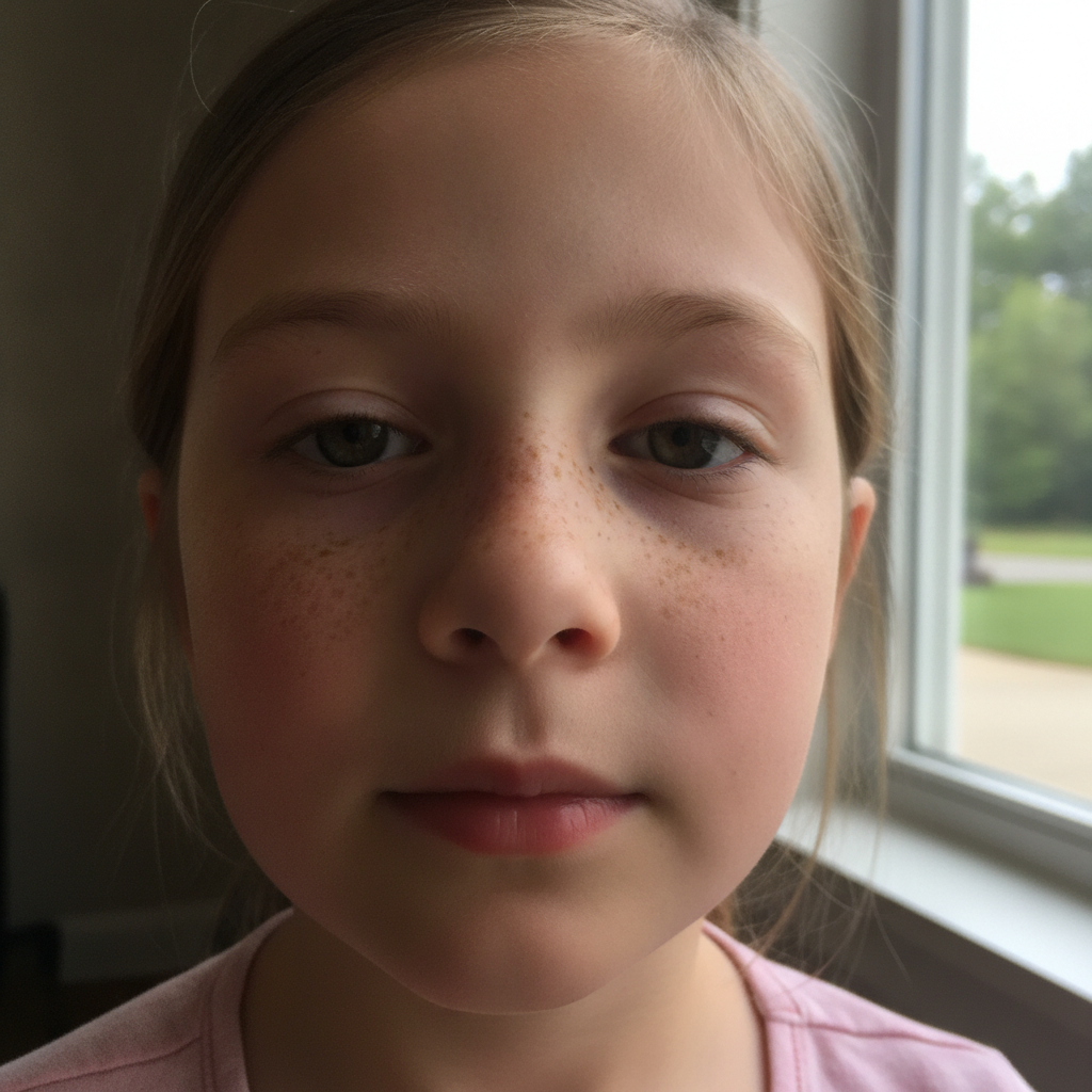 Button Nose Child, White Girl 7 Years AI-generated photoreal reference
