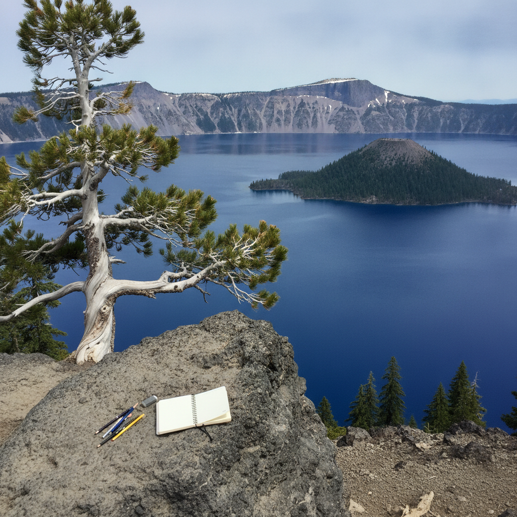 Crater Lake from Watchman Overlook, Oregon AI-generated photoreal reference