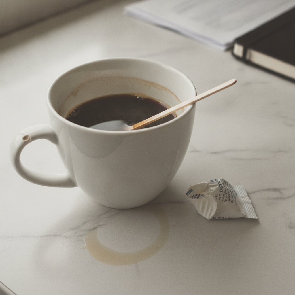 Coffee mug with cold dregs AI-generated photoreal reference
