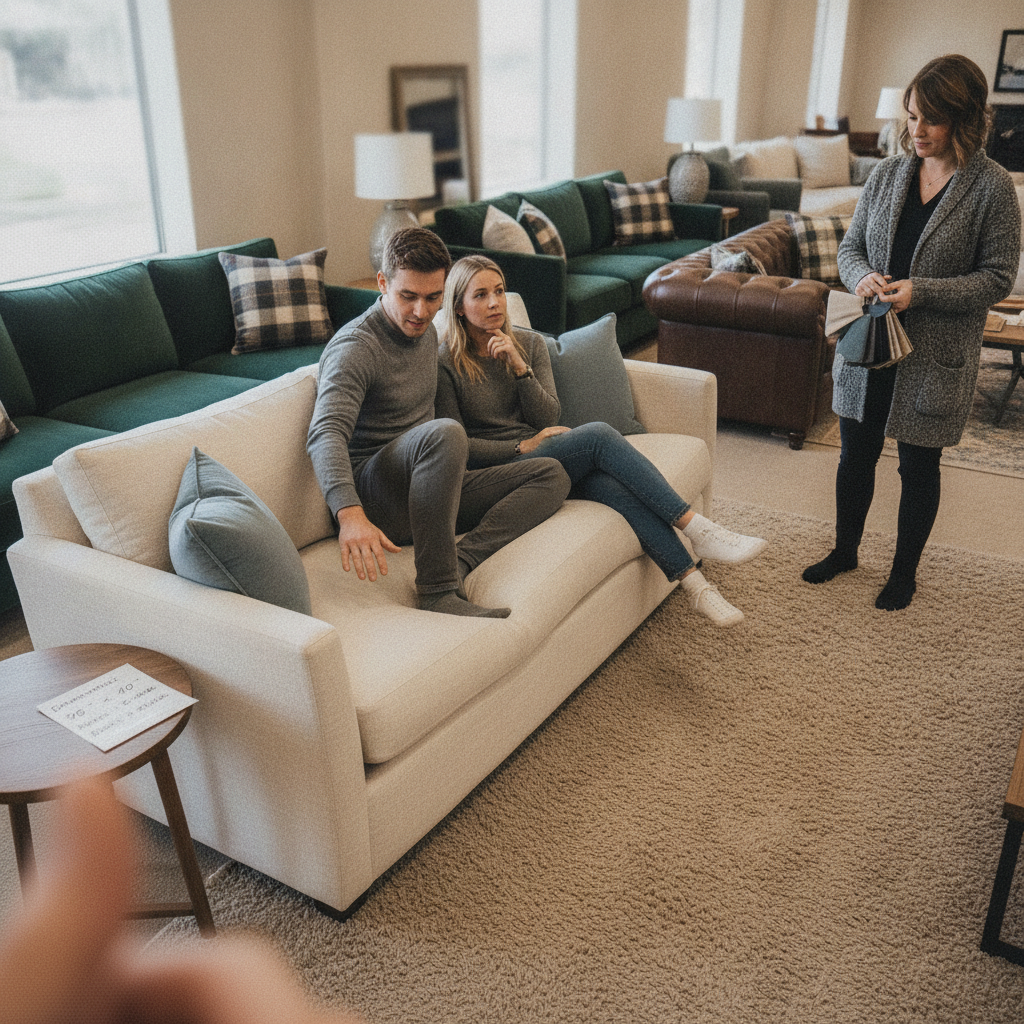 Furniture store with sofas AI-generated photoreal reference
