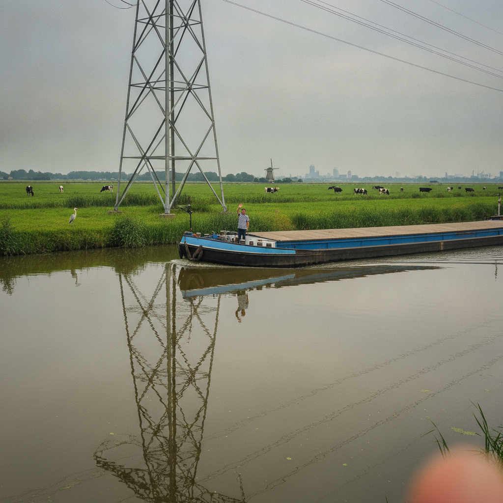 Pylon Reflected in a Canal AI-generated photoreal reference