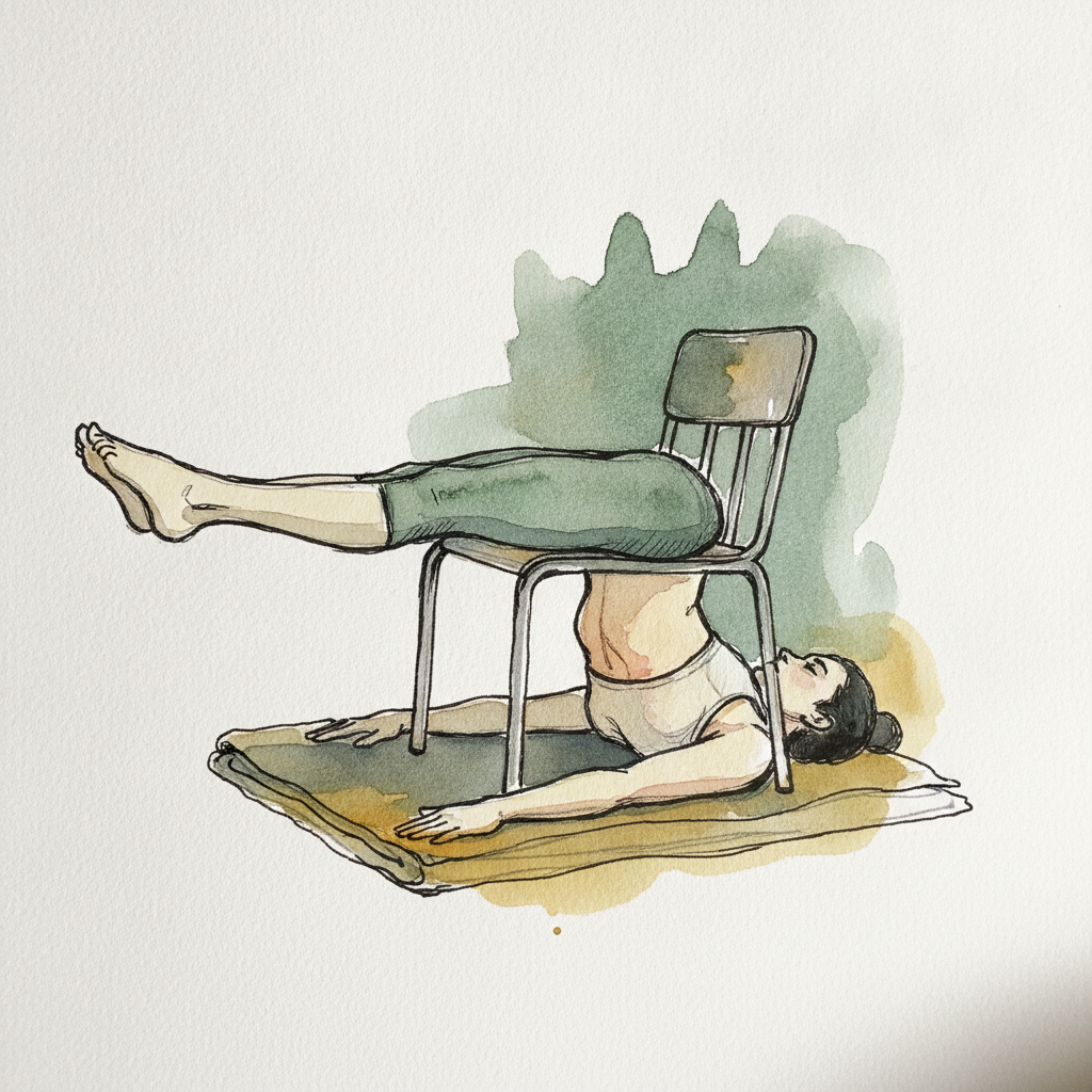 Half-Plow, Ardha Halasana on Chair example 1