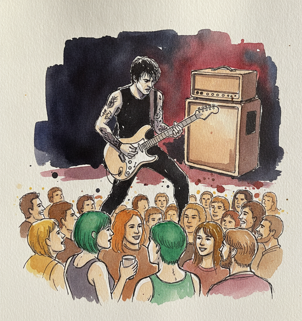 Guitarist with electric in band example 1
