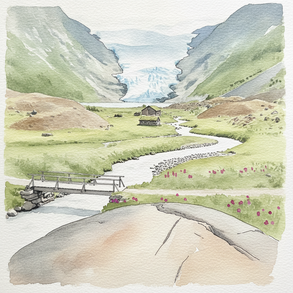 Briksdal Glacier valley, Jostedalsbreen, Norway example 1