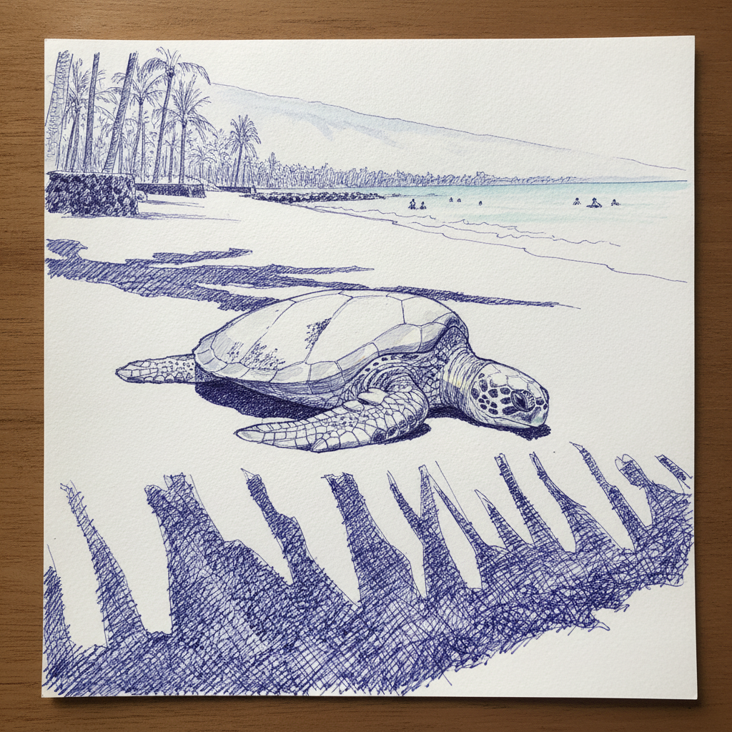 Punaluu black sand turtles, Big Island Hawaii example 2
