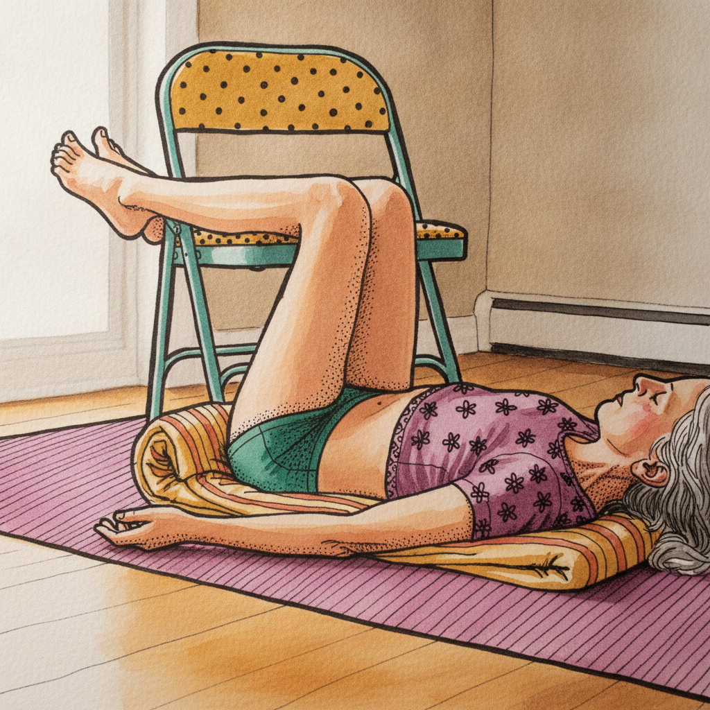 Half-Plow, Ardha Halasana on Chair example 3