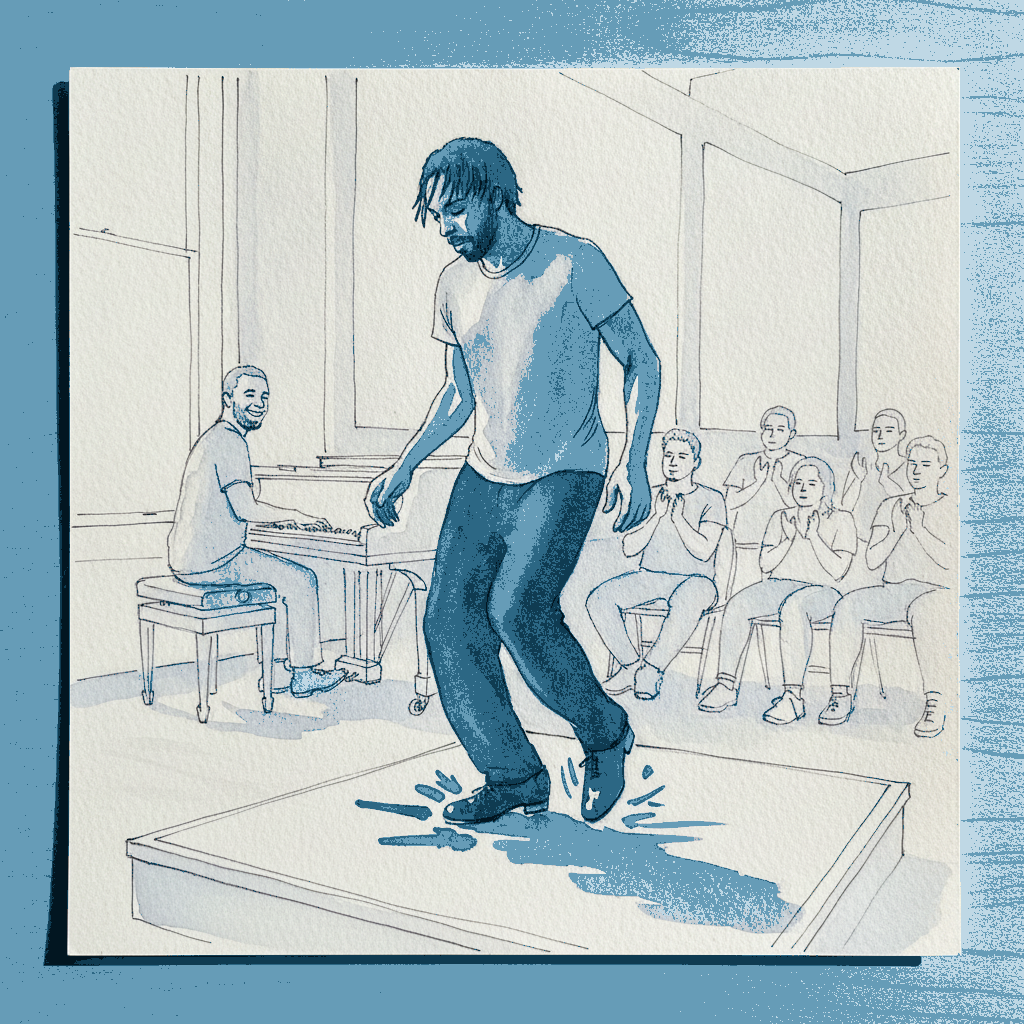 Tap dancer with shoes flashing example 3