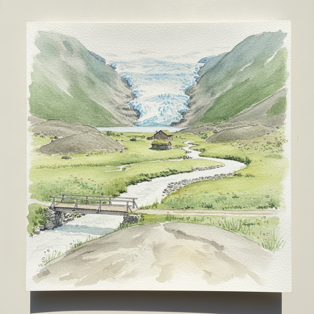 Briksdal Glacier valley, Jostedalsbreen, Norway example 3