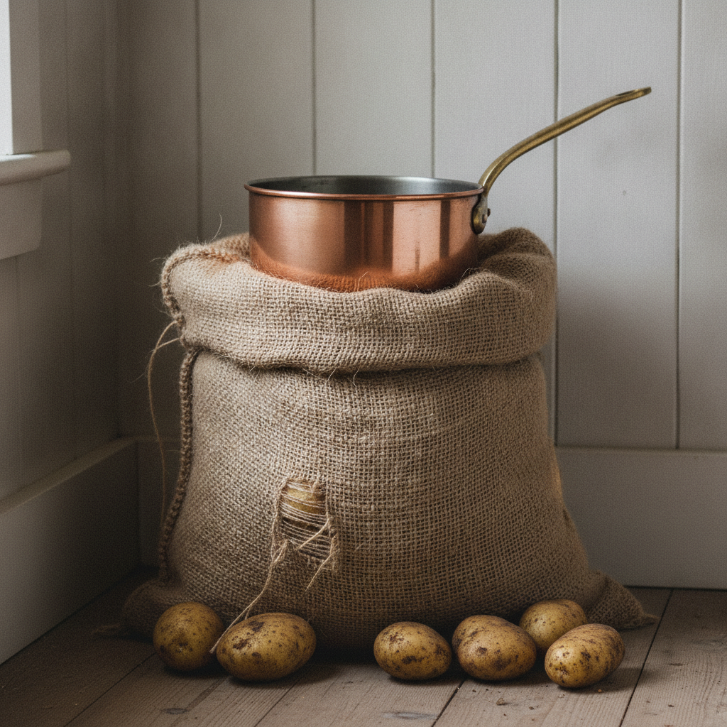Hessian Sack Underneath Copper AI-generated photoreal reference