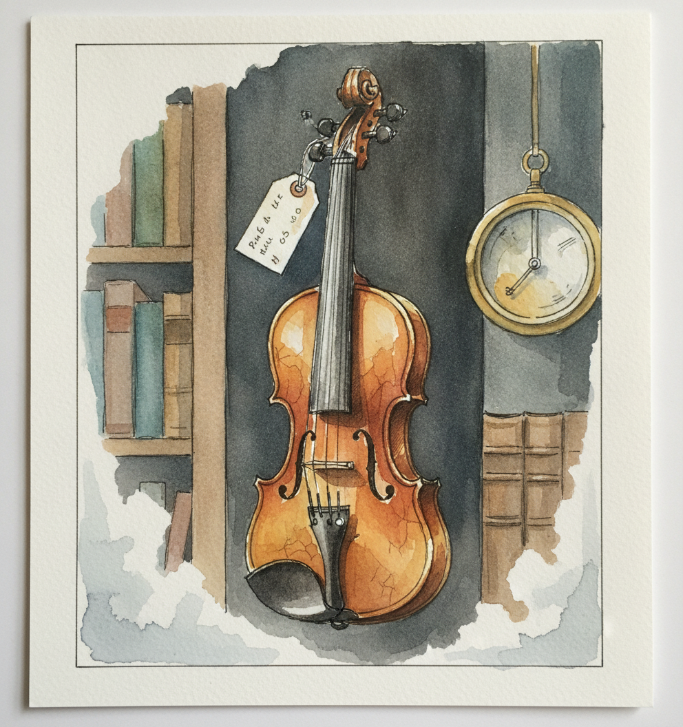 Antique shop violin window example 1