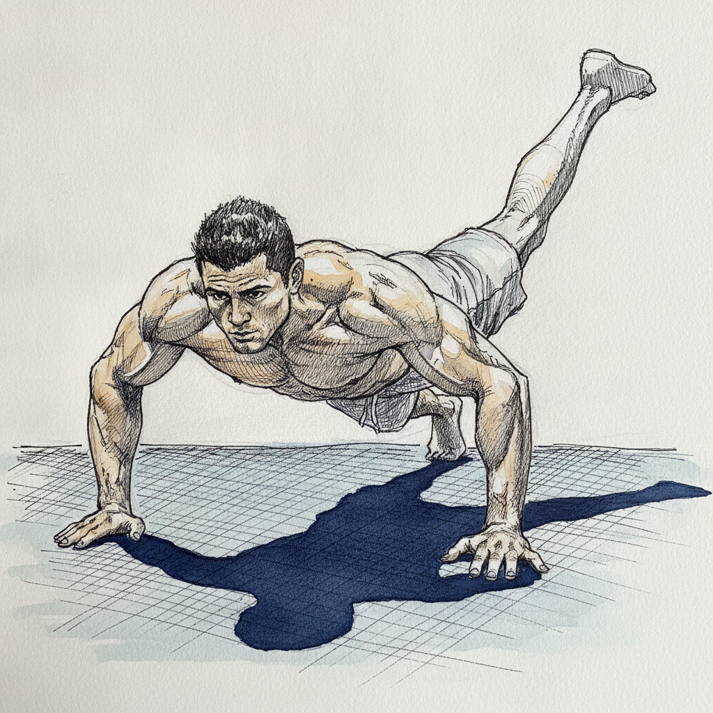 Push-up top, single leg lifted example 1
