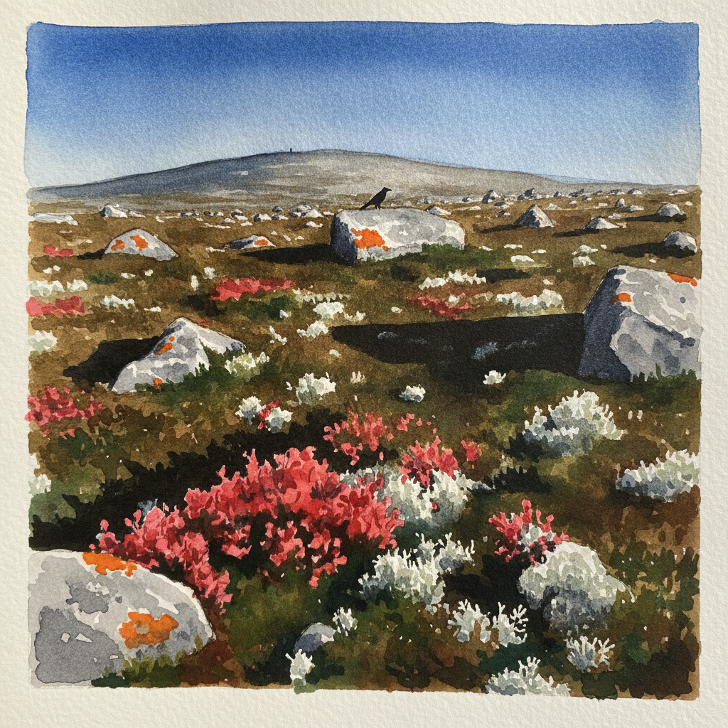 Autumn red dwarf-birch with green moss patches, Lapland, September example 2