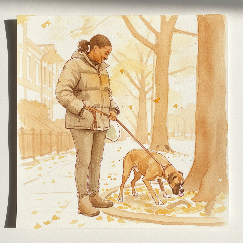Person walking dog on leash example 2