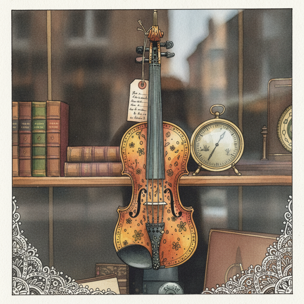 Antique shop violin window example 3