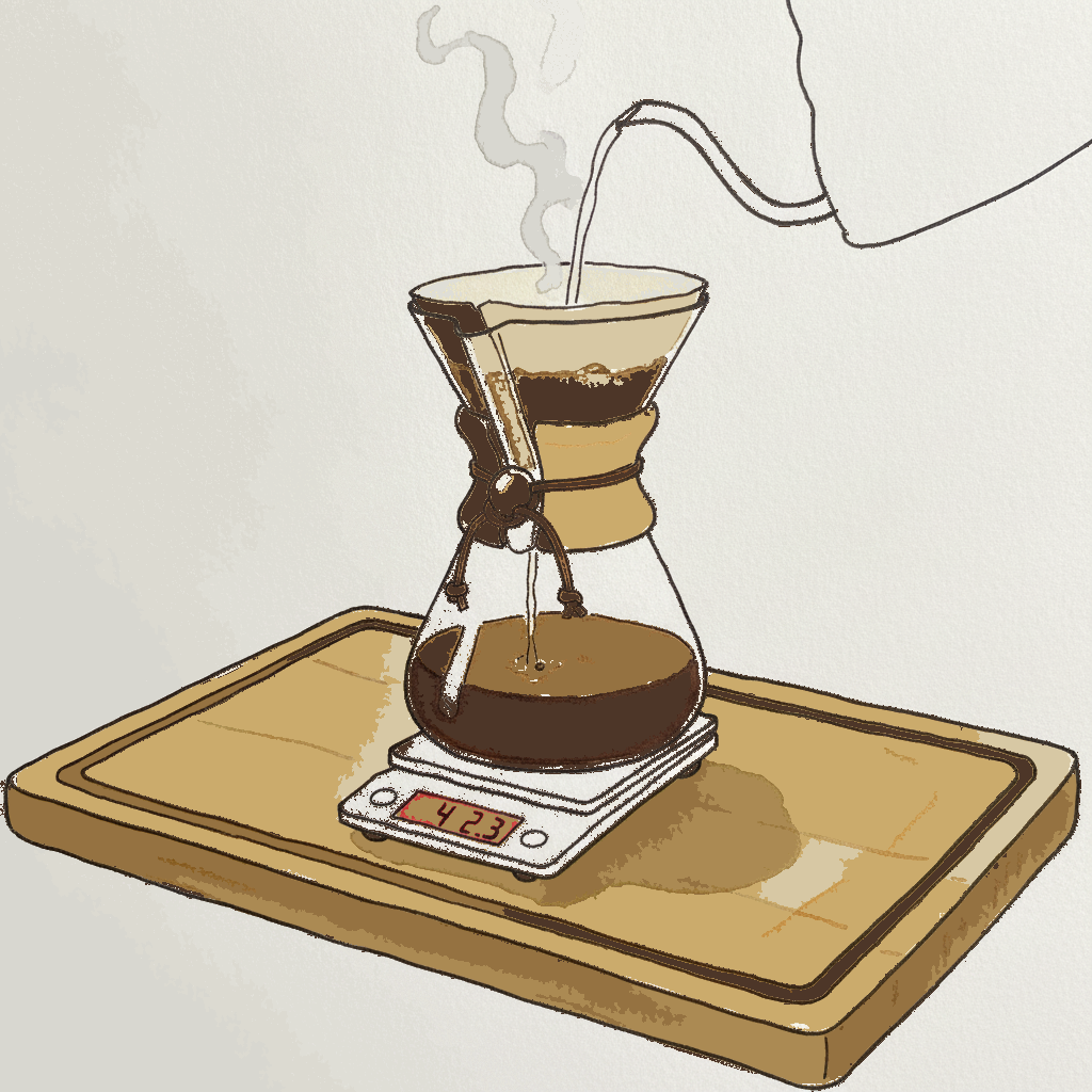 Chemex with bonded filter, full brew in progress example 3