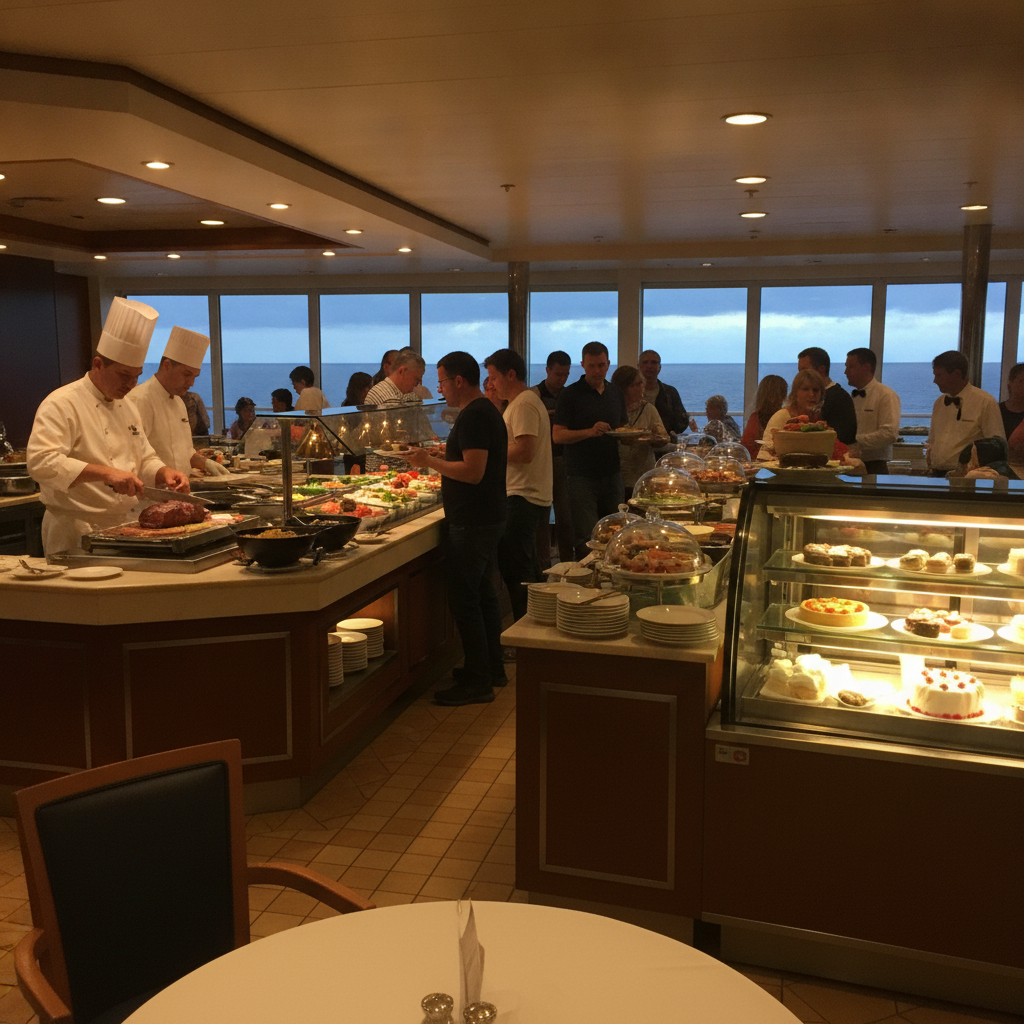 Cruise Ship Buffet Hall AI-generated photoreal reference