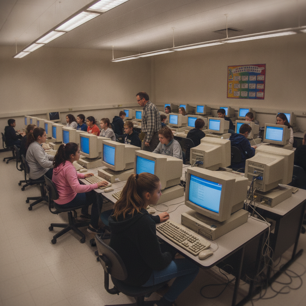 Computer lab in school AI-generated photoreal reference